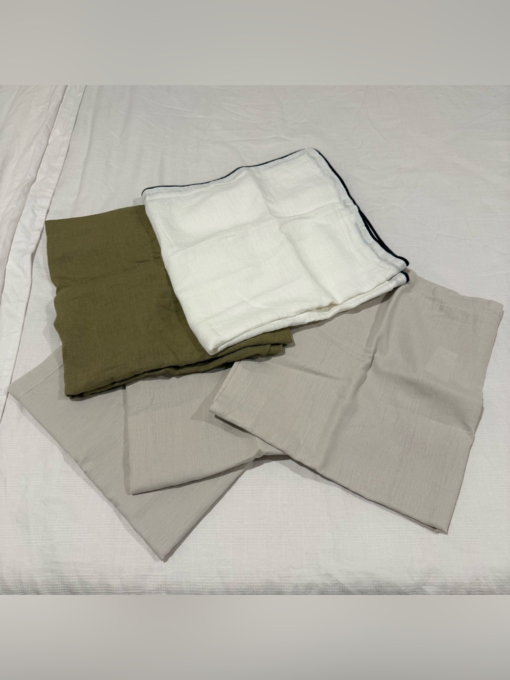 New Quince Bundle of 5 European Linen Euro Shams $150 White Dusty Olive Sand
